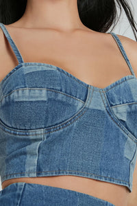 Retro Fab Patchwork Denim Bustier Top | Windsor
