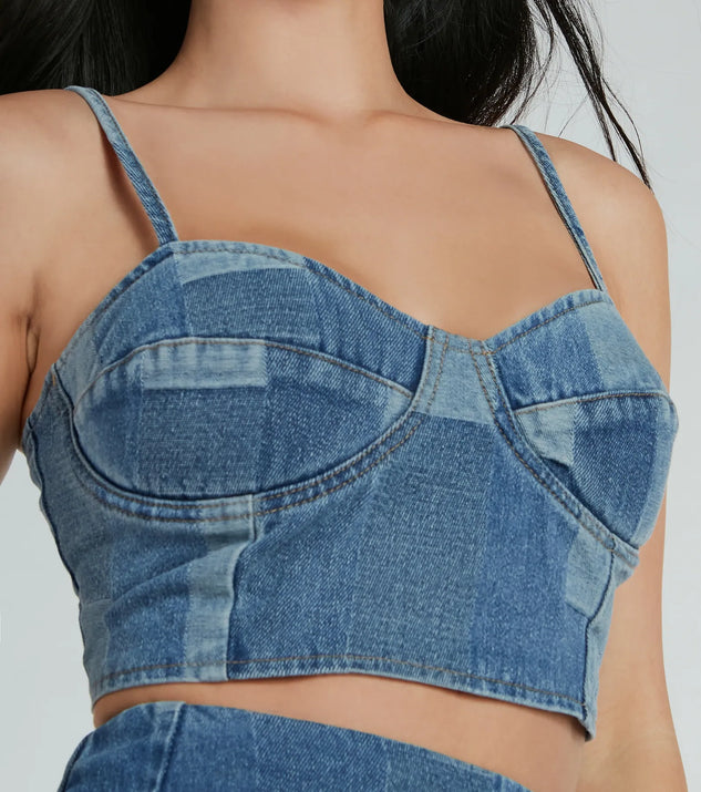 Retro Fab Patchwork Denim Bustier Top | Windsor