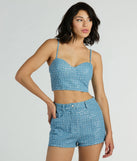 Feeling Flirty Sequin Glitter Denim Bustier Top
