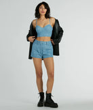 Feeling Flirty Sequin Glitter Denim Bustier Top