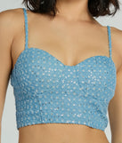 Feeling Flirty Sequin Glitter Denim Bustier Top