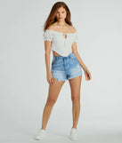 Effortless Mood Off-The-Shoulder Eyelet Corset Top