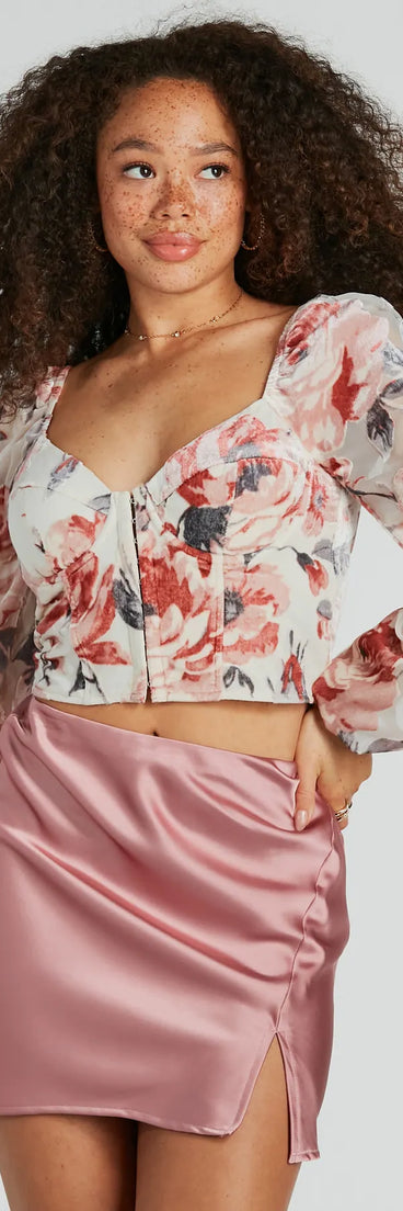 Spring-Chic Long Sleeve Floral Velvet Burnout Blouse