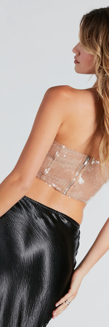 Clear Sign Strapless Sequin Corset Top