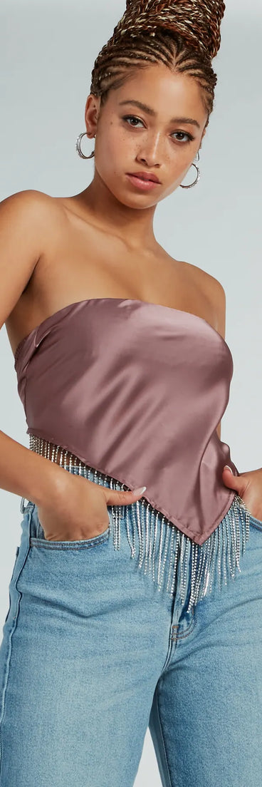 Effortlessly Classy Strapless Rhinestone Satin Top