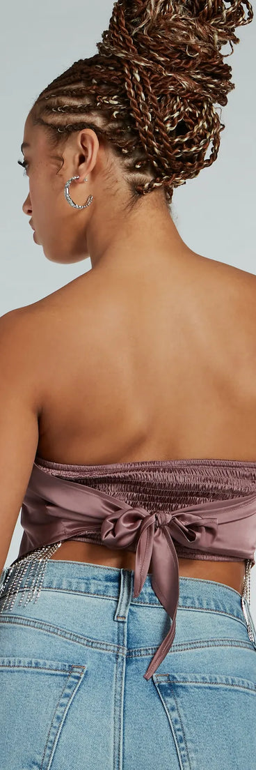 Effortlessly Classy Strapless Rhinestone Satin Top