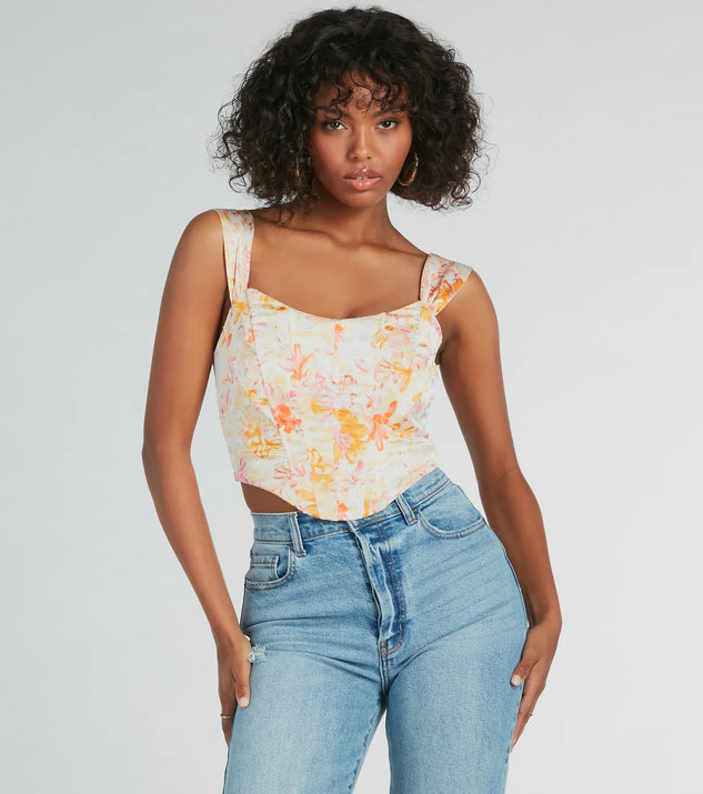 Floral Season Lace-Up Satin Corset Top | Windsor