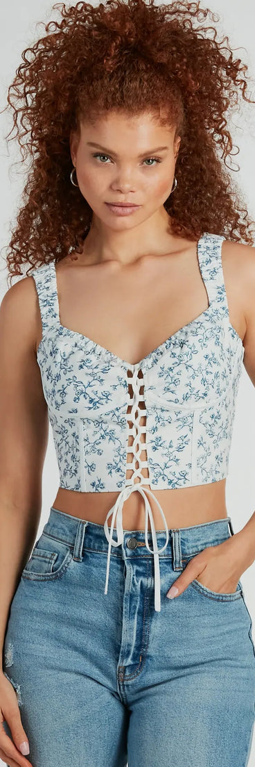 Simply Sweet Lace-Up Floral Woven Corset Top