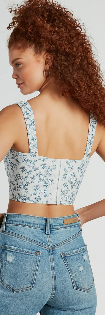 Simply Sweet Lace-Up Floral Woven Corset Top