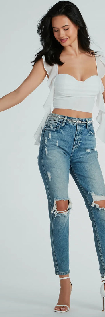 Sweetest Look Ruched And Ruffled Chiffon Crop Top