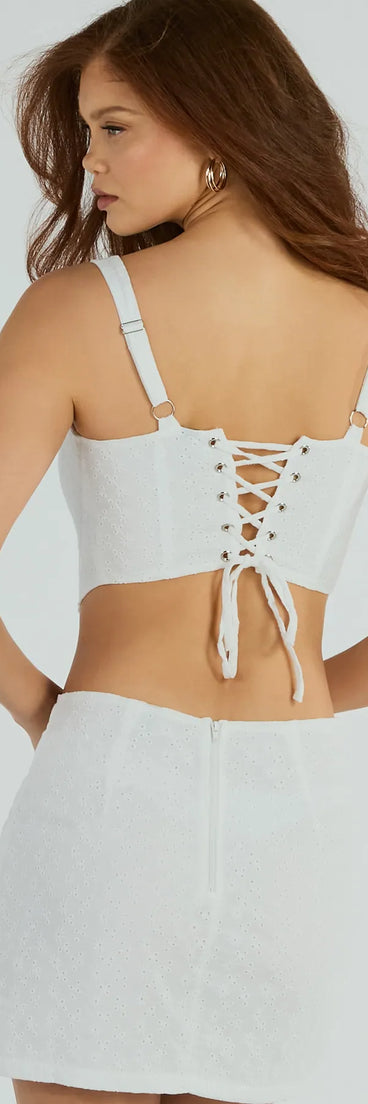 Effortless Charm Lace Up Eyelet Lace Corset Top