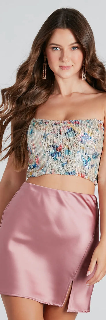 Artistic Beauty Sequin Abstract Print Corset Top