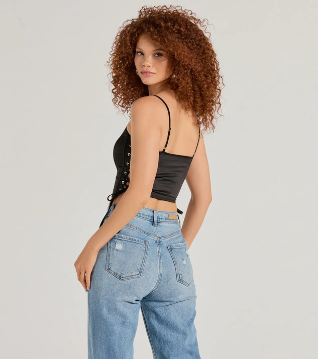 Love It Lace-Up Satin Cropped Corset Top | Windsor