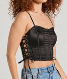 The waist-defining bodice style of the Love It Lace-Up Satin Cropped Corset Top in black is perfect for making a statement with your outfit and provides the structure, molded cups, or lace-up details that capture the corset trend.