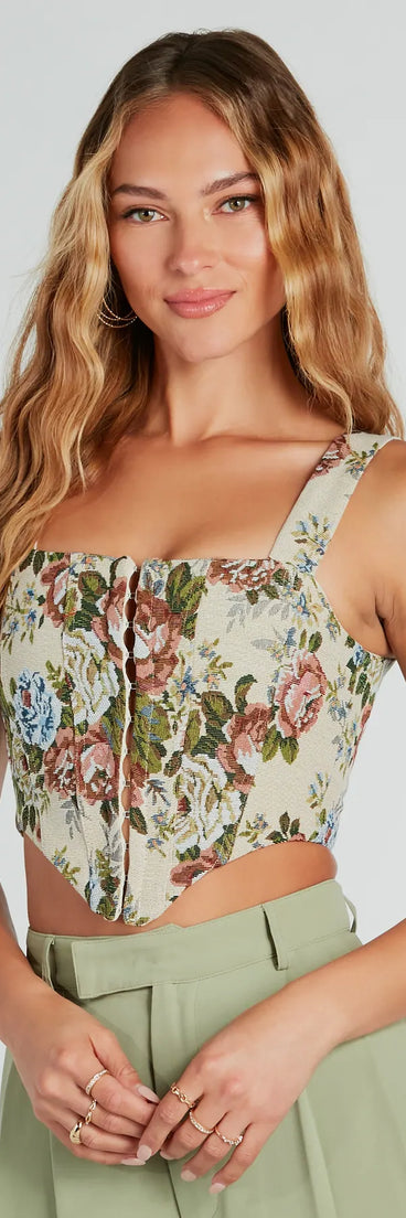 Enchanting Jacquard Lace-Up Corset Top