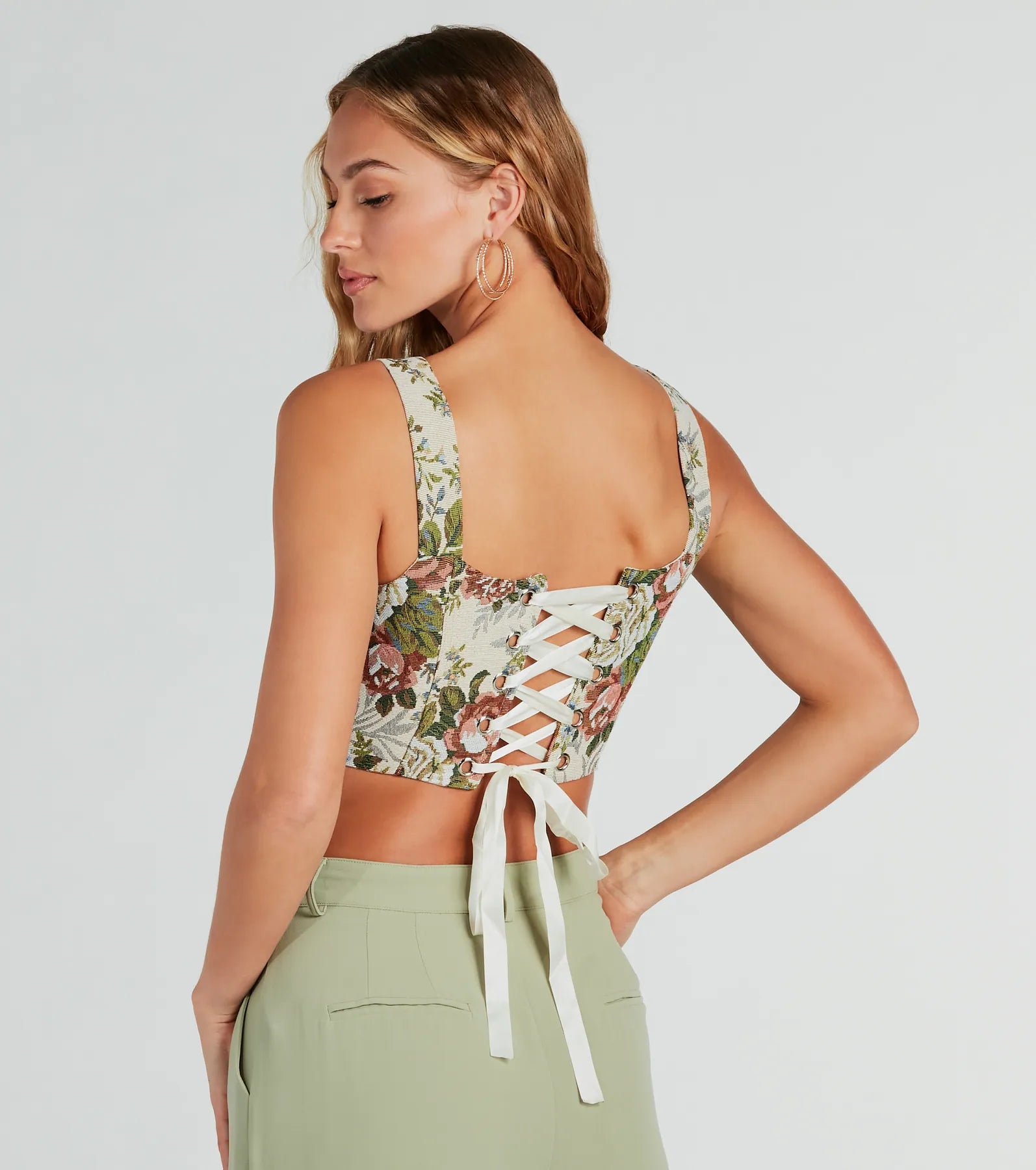 Enchanting Jacquard Lace-Up Corset Top | Windsor