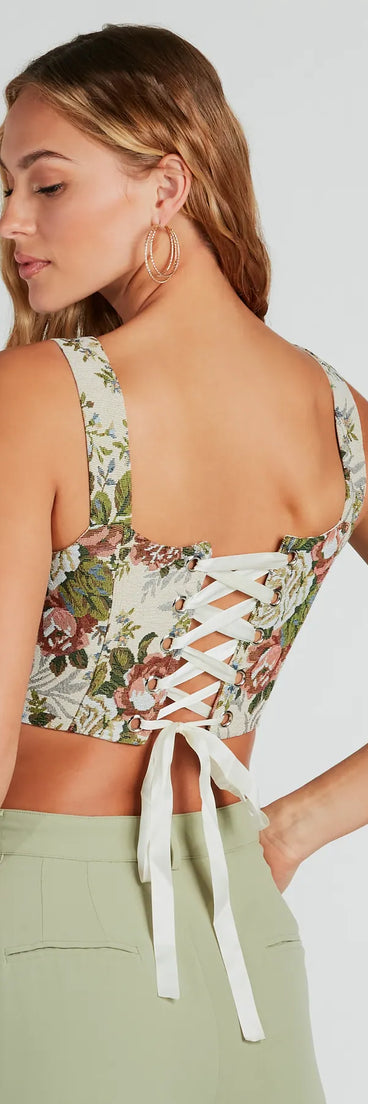 Enchanting Jacquard Lace-Up Corset Top