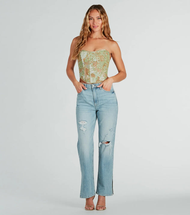Table For Two Floral Lace-Up Corset Top | Windsor