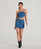 The Daily Vibe Strapless Belted Denim Crop Top in denim with a modern design and trendy look is part of the latest women's tops collection to elevate your 2025 wardrobe.