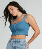 The waist-defining bodice style of the Got The Blues Sleeveless Denim Corset Top in denim is perfect for making a statement with your outfit and provides the structure, molded cups, or lace-up details that capture the corset trend.