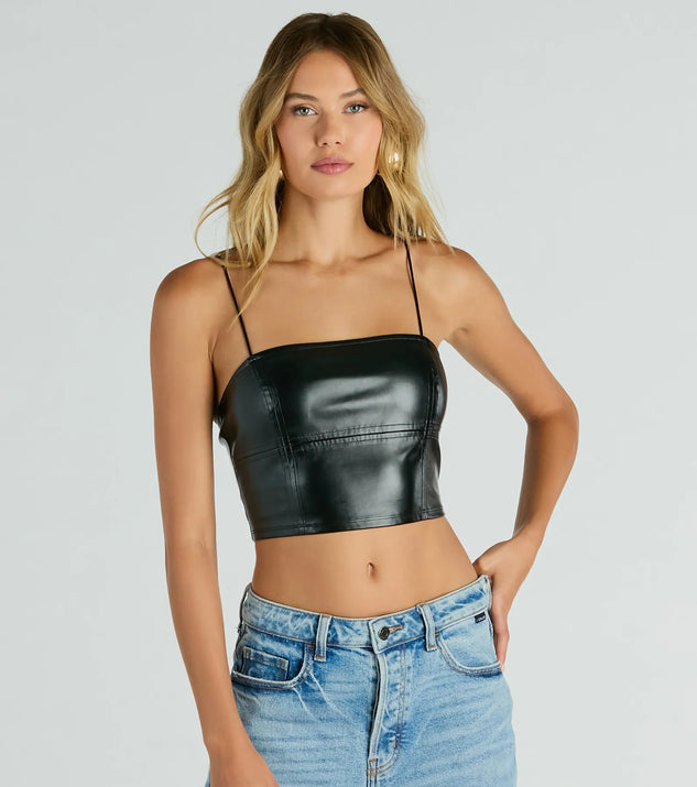 Your outfit will pop with the Hot And Dangerous Faux Leather Crop Top and with dazzling embellishments and elevated details this is the perfect going-out top to stand out at any event!