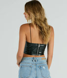 Hot And Dangerous Faux Leather Crop Top, a trendy black addition to women's going-out outfits, is ideal for Christmas party outfits, chic NYE attire, or winter night-out looks that keep you on-trend!