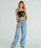Hot And Dangerous Faux Leather Crop Top, a trendy black addition to women's going-out outfits, is ideal for Christmas party outfits, chic NYE attire, or winter night-out looks that keep you on-trend!