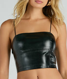 Your outfit will pop with the Hot And Dangerous Faux Leather Crop Top and with dazzling embellishments and elevated details this is the perfect going-out top to stand out at any event!