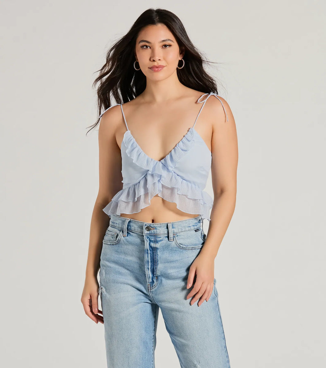 Striped V-Neck Flounce Sleeve Top main image 1