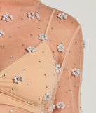 This women's nude long-sleeve top combines seasonal color with rich texture, offering a versatile style that's perfect for on-trend summer outfits.