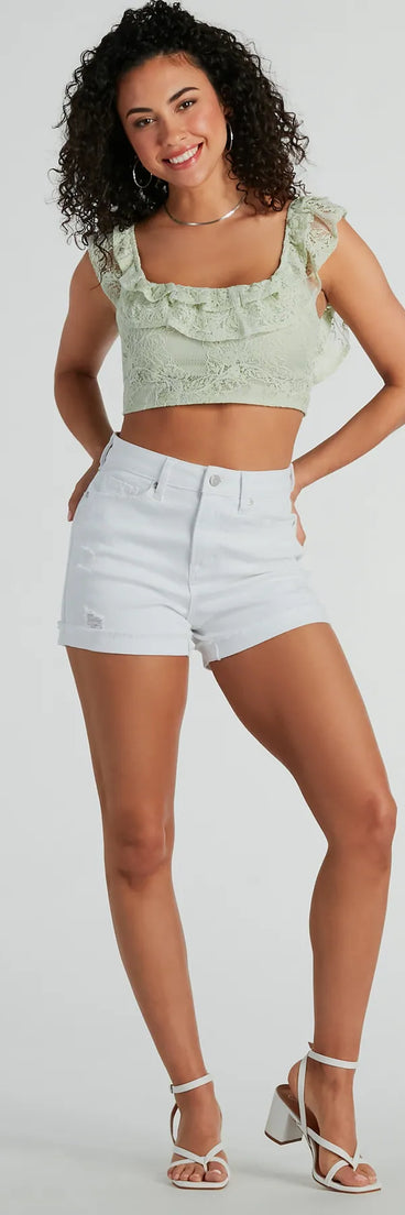 Flirty Aurora Ruffle Lace Crop Top