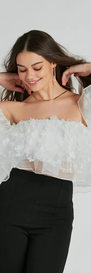Rise And Bloom Off-The-Shoulder Floral Crop Top
