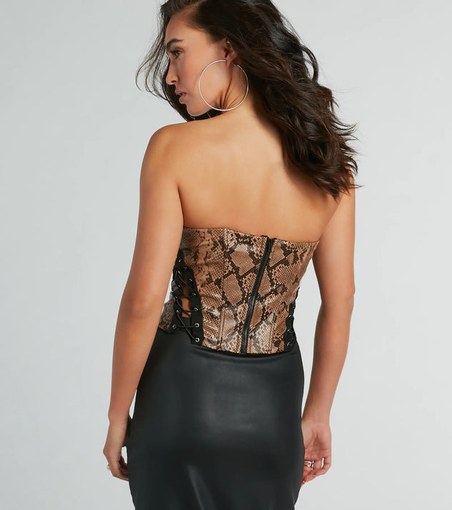 Snake Skin Tight Lace-Up Faux Leather Corset Top | Windsor