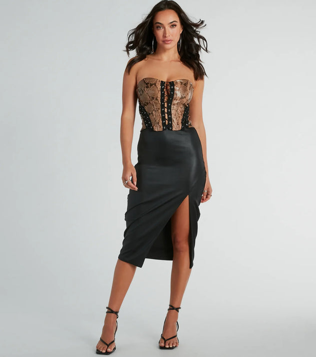 Snake Skin Tight Lace-Up Faux Leather Corset Top | Windsor
