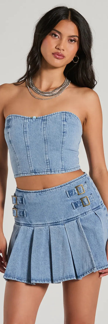 Flirty Duo Strapless Sweetheart Denim Crop Top