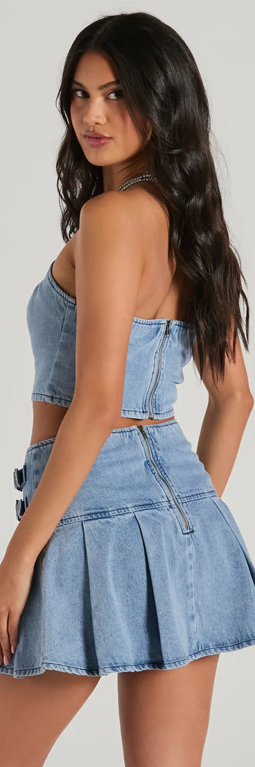 Flirty Duo Strapless Sweetheart Denim Crop Top
