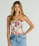 Time To Bloom Satin Floral Lace-Up Corset Top