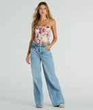 Time To Bloom Satin Floral Lace-Up Corset Top
