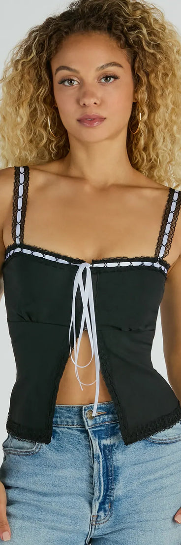 Sweet Innocence Lace Trim Bow Crop Top