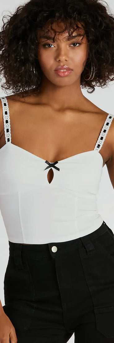 Simply Delicate Lace Trim Bow Crop Top