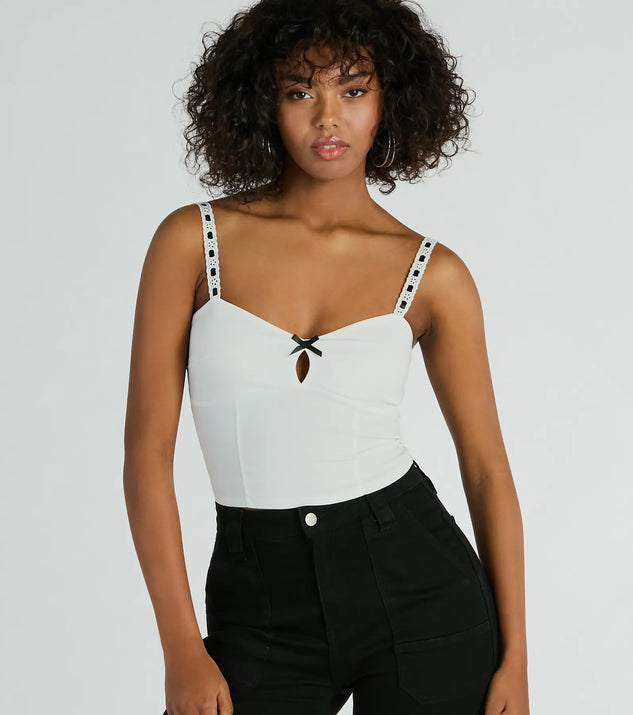 Simply Delicate Lace Trim Bow Crop Top Windsor