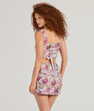 Easily Beloved Satin Lace-Up Floral Corset Top