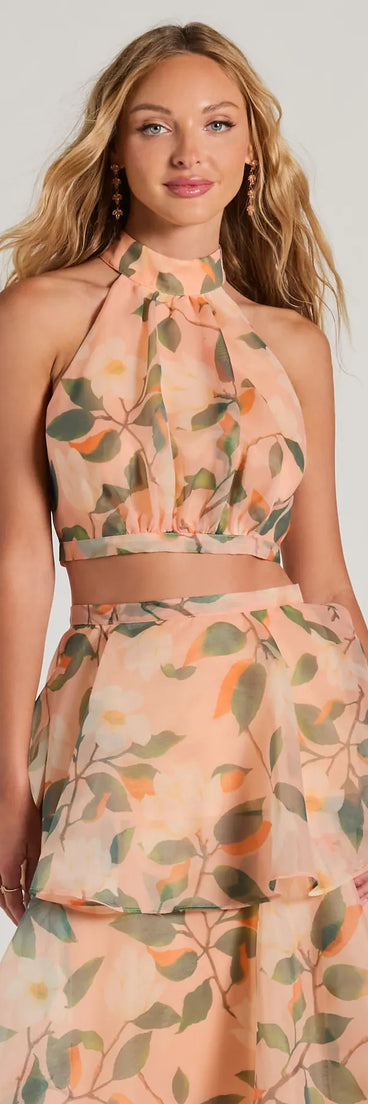 Gorgeous Perfection Halter Floral Chiffon Crop Top