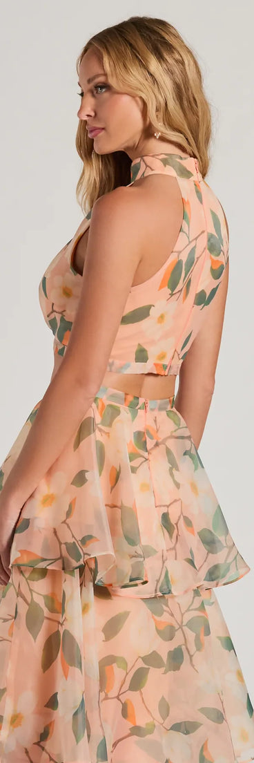 Gorgeous Perfection Halter Floral Chiffon Crop Top