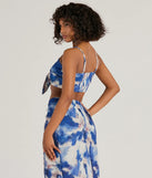 Effortlessly create party outfits or vacation-ready looks with the Chic Muse Watercolor Tie-Front Crop Top, one part of a versatile women's blue matching set perfect for quick and easy outfit combinations from layering chic outfits to transitioning your look seamlessly.