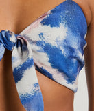 Effortlessly create party outfits or vacation-ready looks with the Chic Muse Watercolor Tie-Front Crop Top, one part of a versatile women's blue matching set perfect for quick and easy outfit combinations from layering chic outfits to transitioning your look seamlessly.
