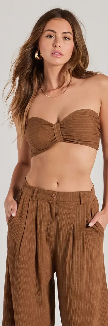 The Endless Vacay Strapless Tube Crop Top in brown with a modern design and trendy look is part of the latest women's tops collection to elevate your 2025 wardrobe.
