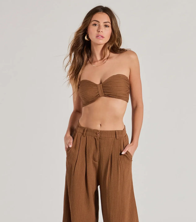 The Endless Vacay Strapless Tube Crop Top in brown with a modern design and trendy look is part of the latest women's tops collection to elevate your 2025 wardrobe.