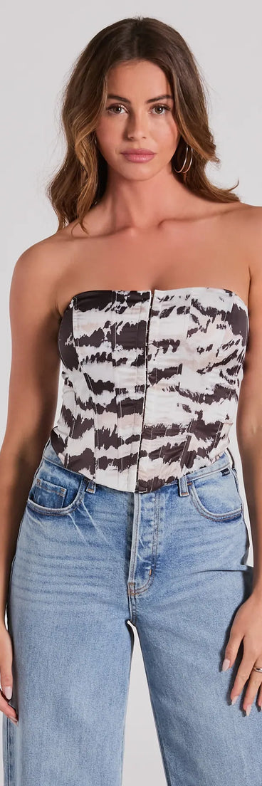 The Perfect Evening Strapless Lace-Up Marble Corset Top in multi-color with a modern design and trendy look is part of the latest women's tops collection to elevate your 2025 wardrobe.