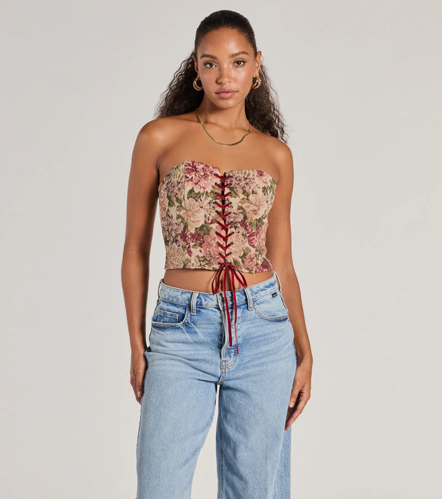 ビッグ割引 Blooming Beauty Tapestry Lace-Up Cropped Corset Top | Windsor トップス